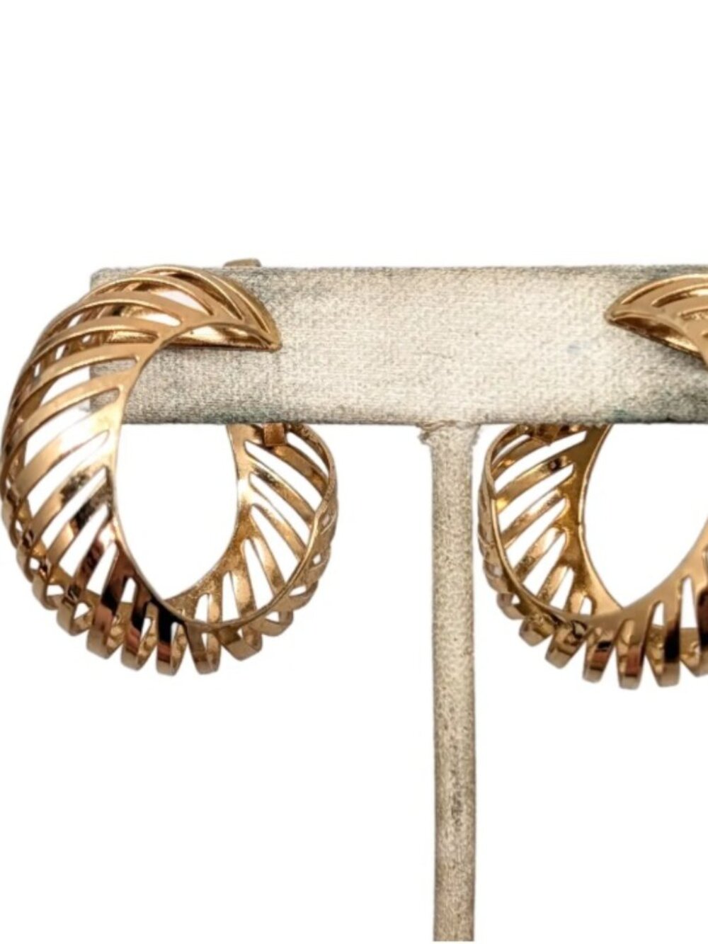 Vintage 1968 Signed Napier Goldtone Slatted Hoop Clip Earrings, Vogue Ad Piece